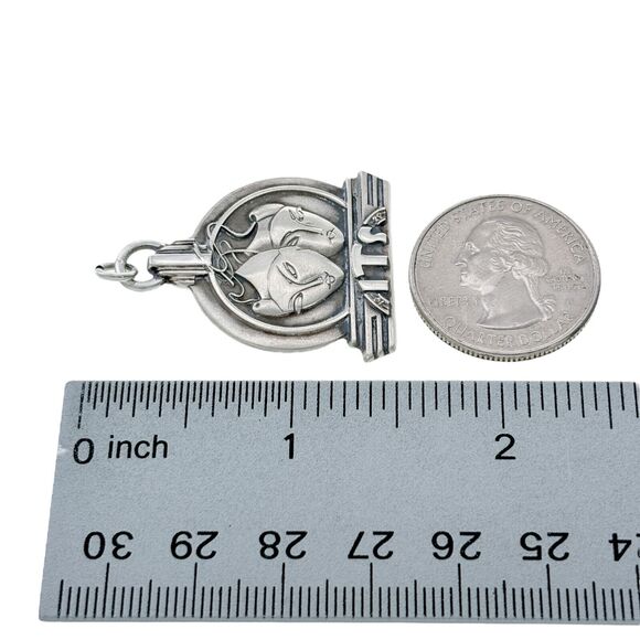 Sterling Silver 925 International Theatre Society Comedy Tragedy Mask Pendant - Picture 3 of 4